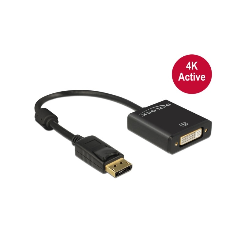 Delock - Adaptér DisplayPort - DisplayPort (M) do DVI-I (F) - 20 cm - aktivní - černá