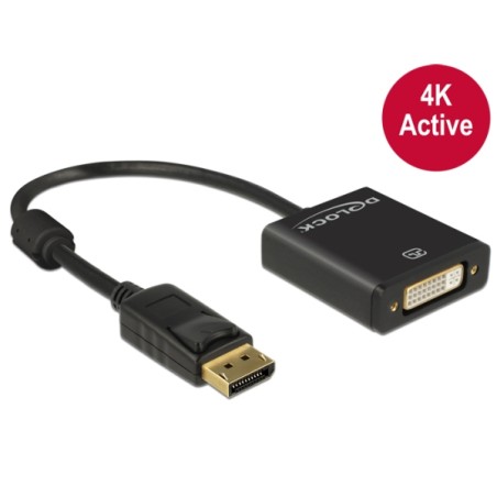 Delock - Adaptér DisplayPort - DisplayPort (M) do DVI-I (F) - 20 cm - aktivní - černá