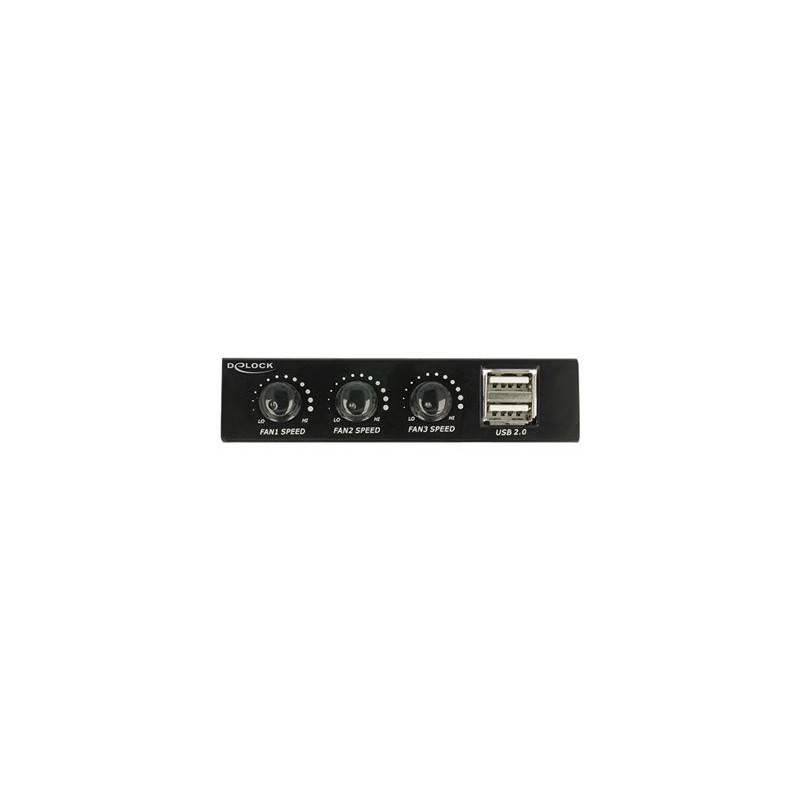 Delock 3.5" Front Panel 2 x USB 2.0 and fan control - Panel portů úložiště - USB 2.0 x 2 - černá