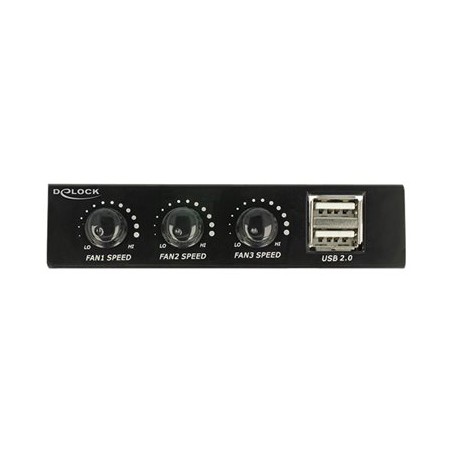 Delock 3.5" Front Panel 2 x USB 2.0 and fan control - Panel portů úložiště - USB 2.0 x 2 - černá