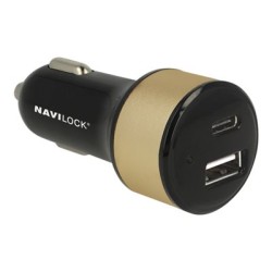 Navilock Car charger - Napájecí adaptér do auta - 3 A (USB, 24 pin USB-C) - černá