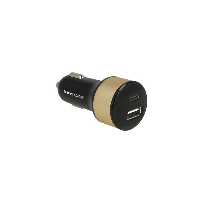 Navilock Car charger - Napájecí adaptér do auta - 3 A (USB, 24 pin USB-C) - černá