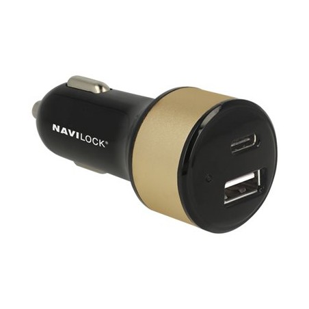 Navilock Car charger - Napájecí adaptér do auta - 3 A (USB, 24 pin USB-C) - černá