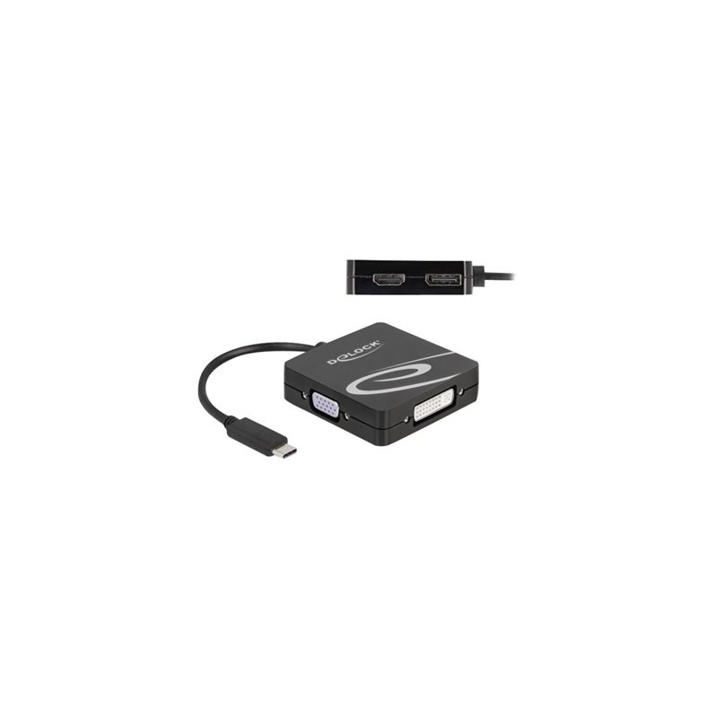 Delock - High Speed - video adaptér - jeden spoj - 24 pin USB-C s piny (male) do 15 pin D-Sub (DB-15), DVI-I, HDMI, DisplayPort