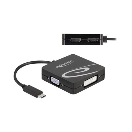 Delock - High Speed - video adaptér - jeden spoj - 24 pin USB-C s piny (male) do 15 pin D-Sub (DB-15), DVI-I, HDMI, DisplayPort