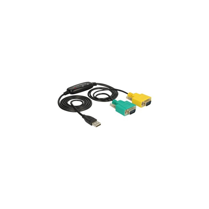 Delock Adapter USB 2.0 Type-A 2 x Serial DB9 RS-232 - USB / sériový kabel - USB (M) do DB-9 (M) - 1.5 m - křídlové šrouby