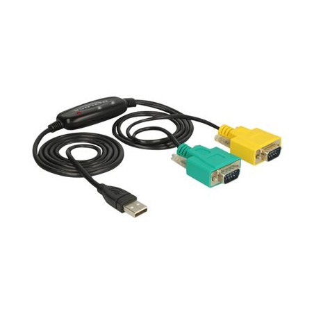 Delock Adapter USB 2.0 Type-A 2 x Serial DB9 RS-232 - USB / sériový kabel - USB (M) do DB-9 (M) - 1.5 m - křídlové šrouby