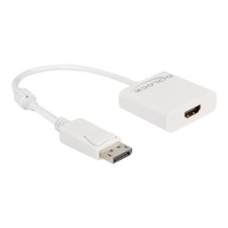 Delock - Video adaptér - DisplayPort s piny (male) s jazýčkem do HDMI se zdířkami (female) - 20 cm - bílá - aktivní, podpora