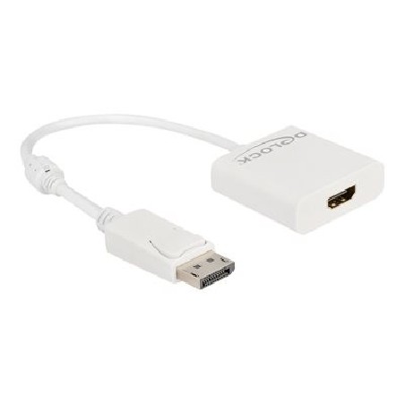 Delock - Video adaptér - DisplayPort s piny (male) s jazýčkem do HDMI se zdířkami (female) - 20 cm - bílá - aktivní, podpora