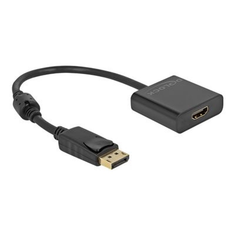 Delock - Video adaptér - DisplayPort s piny (male) s jazýčkem do HDMI se zdířkami (female) - 20 cm - černá - aktivní, podpora
