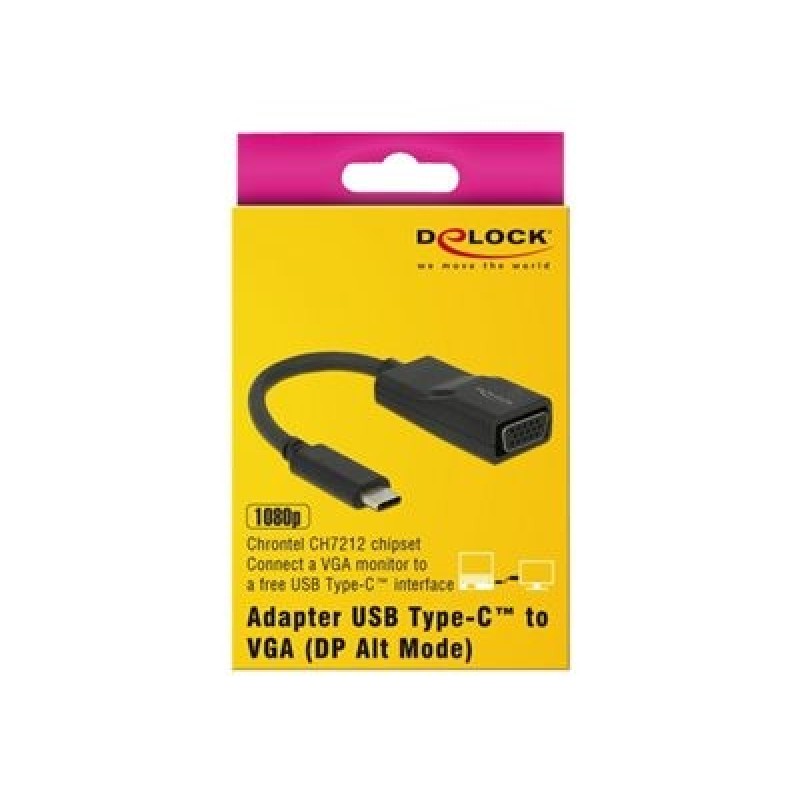 Delock Adapter USB Type-C male VGA female - Nástroj pro převod videa - Chrontel CH7212 - USB-C - VGA - černá - maloobchod