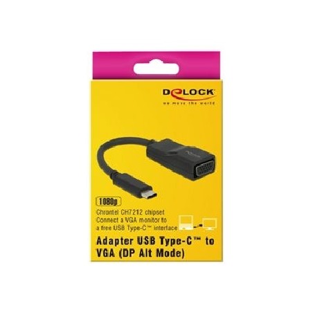 Delock Adapter USB Type-C male VGA female - Nástroj pro převod videa - Chrontel CH7212 - USB-C - VGA - černá - maloobchod