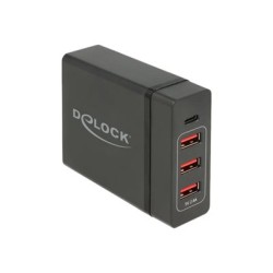 Delock USB Charger 1 x USB Type-C PD + 3 x USB Type-A 60 W - Síťový adaptér - AC 100-240 V - 60 Watt - výstupní konektory: 4