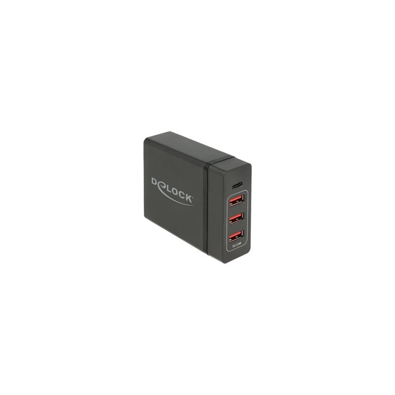 Delock USB Charger 1 x USB Type-C PD + 3 x USB Type-A 60 W - Síťový adaptér - AC 100-240 V - 60 Watt - výstupní konektory: 4