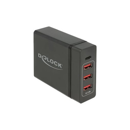 Delock USB Charger 1 x USB Type-C PD + 3 x USB Type-A 60 W - Síťový adaptér - AC 100-240 V - 60 Watt - výstupní konektory: 4