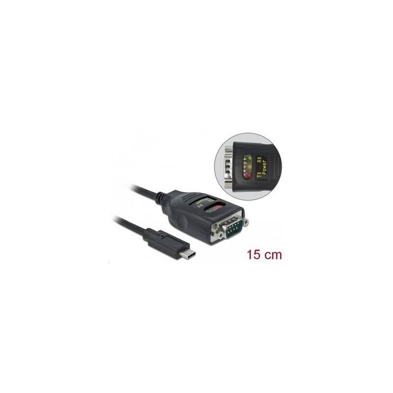 Delock Adapter USB Type-C to 1 x Serial RS-232 DB9 with 15 kV ESD protection - Sériový adaptér - USB-C - RS-232 x 1 - černá