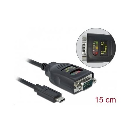 Delock Adapter USB Type-C to 1 x Serial RS-232 DB9 with 15 kV ESD protection - Sériový adaptér - USB-C - RS-232 x 1 - černá