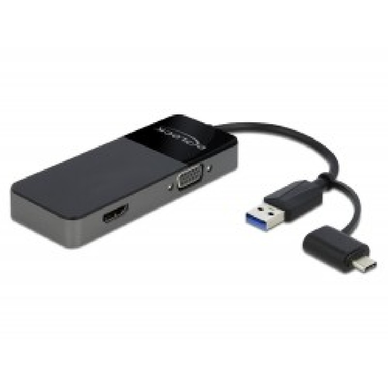 Delock Adapter USB 3.0 to 4K HDMI + VGA - Kabel adaptéru - USB typ A, USB-C s piny (male) do HD-15 (VGA), HDMI se zdířkami