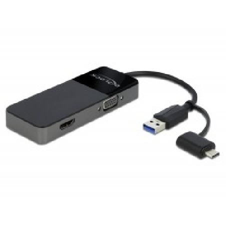 Delock Adapter USB 3.0 to 4K HDMI + VGA - Kabel adaptéru - USB typ A, USB-C s piny (male) do HD-15 (VGA), HDMI se zdířkami