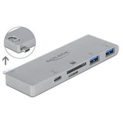 Delock 3 Port Hub and 2 Slot Card Reader for MacBook with PD 3.0 and retractable USB Type-C Connection - Rozbočovač - 2 x USB