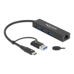 Delock - Rozbočovač - 3 x USB 3.2 Gen 1 + 1 x 10/100/1000 + 1 x USB-C 3.2 Gen 1 - desktop