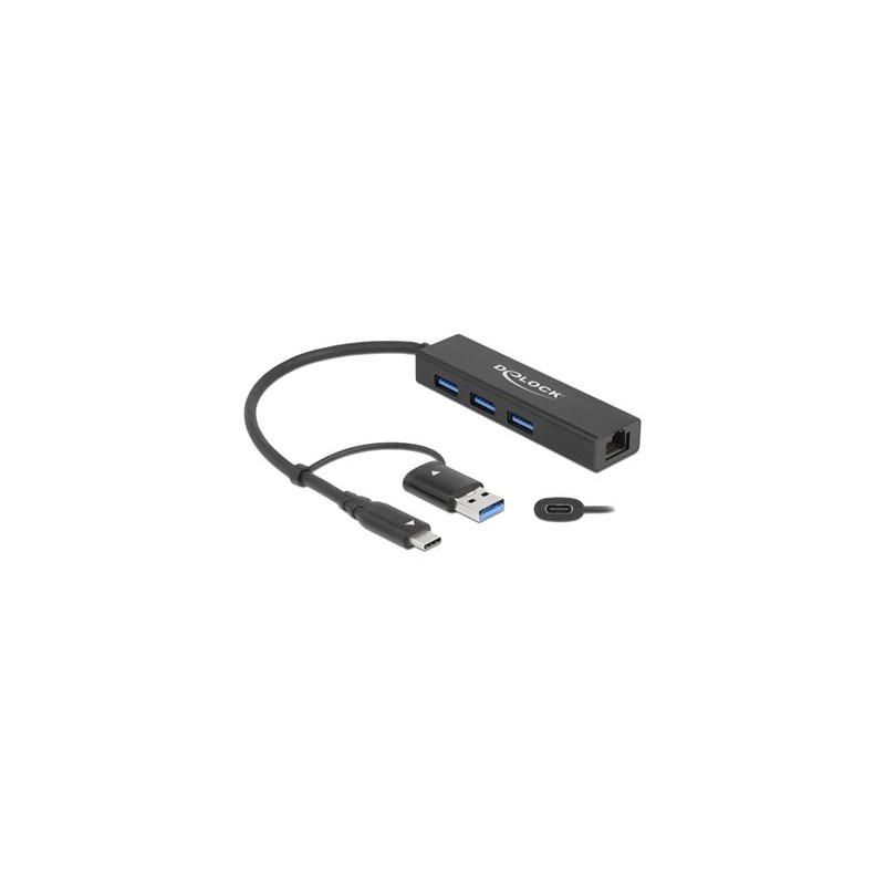 Delock - Rozbočovač - 3 x USB 3.2 Gen 1 + 1 x 10/100/1000 + 1 x USB-C 3.2 Gen 1 - desktop