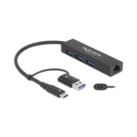 Delock - Rozbočovač - 3 x USB 3.2 Gen 1 + 1 x 10/100/1000 + 1 x USB-C 3.2 Gen 1 - desktop