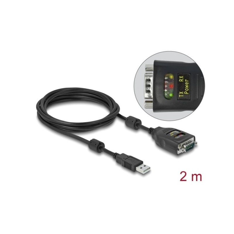 Delock - USB / sériový kabel - USB (M) do RS-232 (M) - 2 m - cerná