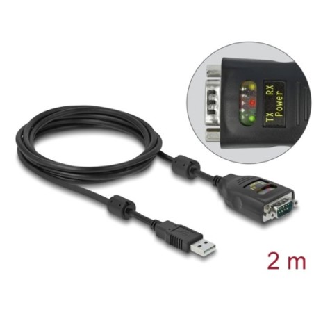 Delock - USB / sériový kabel - USB (M) do RS-232 (M) - 2 m - cerná