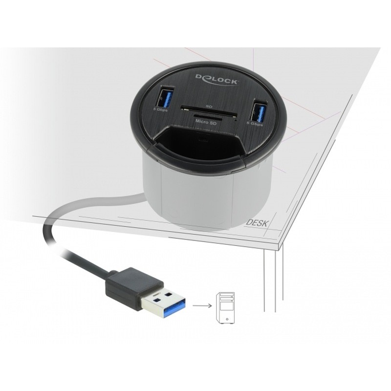 Delock - Rozbočovač - 2 x USB 3.2 Gen 1 - zapustitelný