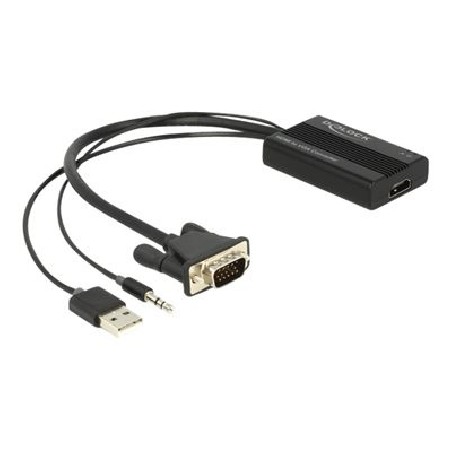 Delock - Adaptér napájení/audio/video - HD-15 (VGA), mini-phone stereo 3.5 mm, USB (pouze napájení) s piny (male) do HDMI se