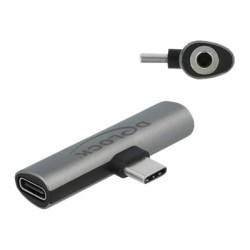 Delock - USB-C na jack sluchátek / napájecí adaptér - 24 pin USB-C s piny (male) do mini jack, 24 pin USB-C se zdířkami