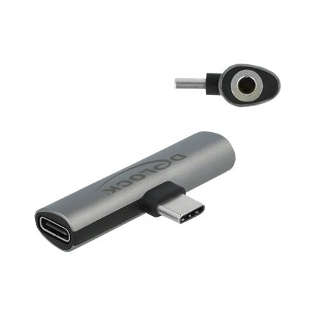 Delock - USB-C na jack sluchátek / napájecí adaptér - 24 pin USB-C s piny (male) do mini jack, 24 pin USB-C se zdířkami