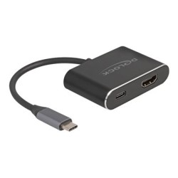 Delock - Video adaptér - 24 pin USB-C s piny (male) do HDMI, 24 pin USB-C se zdírkami (female) - 15 cm - cerná - USB napájení