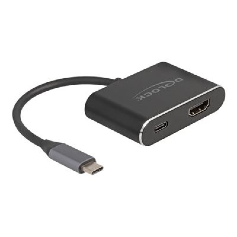 Delock - Video adaptér - 24 pin USB-C s piny (male) do HDMI, 24 pin USB-C se zdírkami (female) - 15 cm - cerná - USB napájení