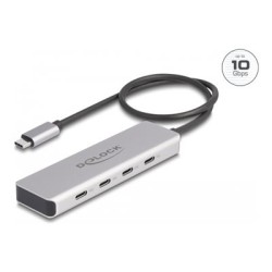 Delock - Rozbocovac - 10 Gbps, s pripojovacím kabelem 35 cm - 4 x USB-C - desktop