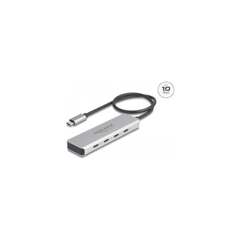 Delock - Rozbocovac - 10 Gbps, s pripojovacím kabelem 35 cm - 4 x USB-C - desktop