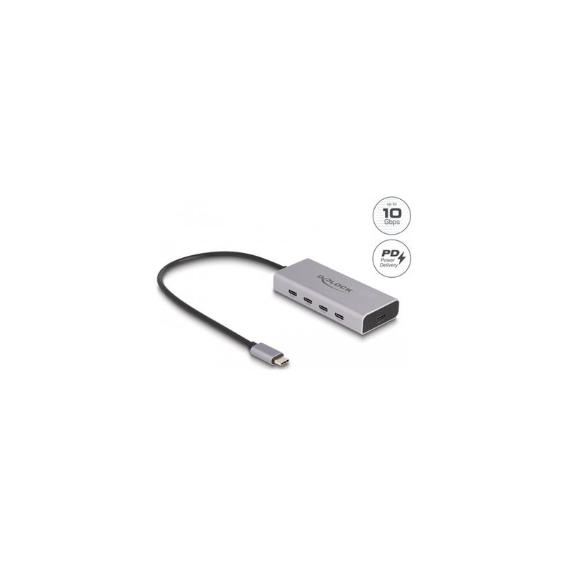 Delock - Rozbocovac - 10 Gbps, PD 85 W, s pripojovacím kabelem 30 cm - 5 x USB-C - desktop