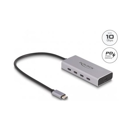Delock - Rozbocovac - 10 Gbps, PD 85 W, s pripojovacím kabelem 30 cm - 5 x USB-C - desktop