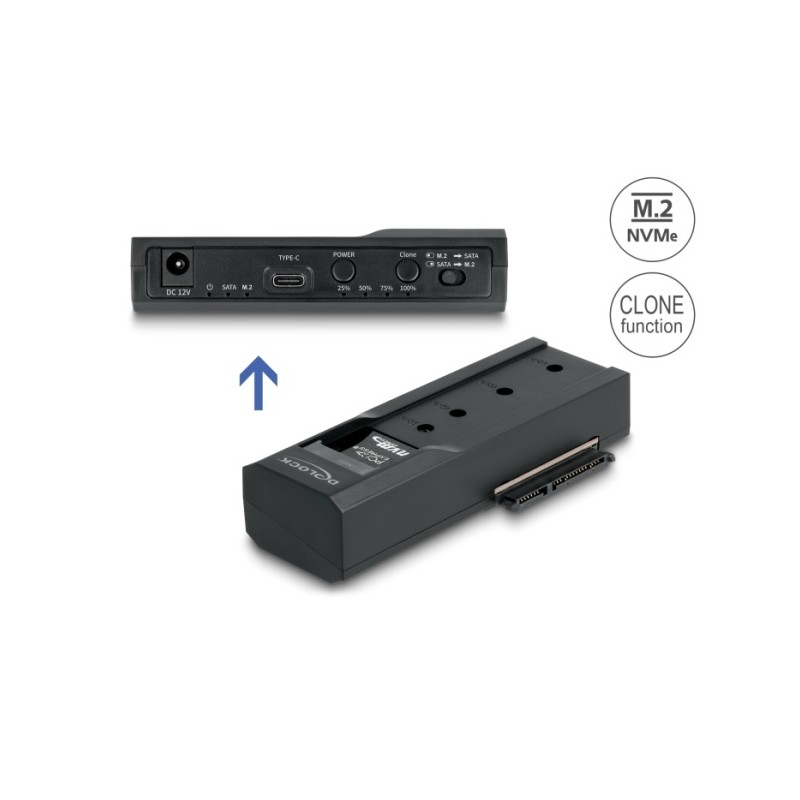 Delock - Radic úložište - funkce klonování - 2.5", 3.5", M.2 - M.2 Card (PCIe NVMe & SATA) / SATA SSD - USB-C 3.2 (Gen 2x1)