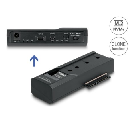 Delock - Radic úložište - funkce klonování - 2.5", 3.5", M.2 - M.2 Card (PCIe NVMe & SATA) / SATA SSD - USB-C 3.2 (Gen 2x1)