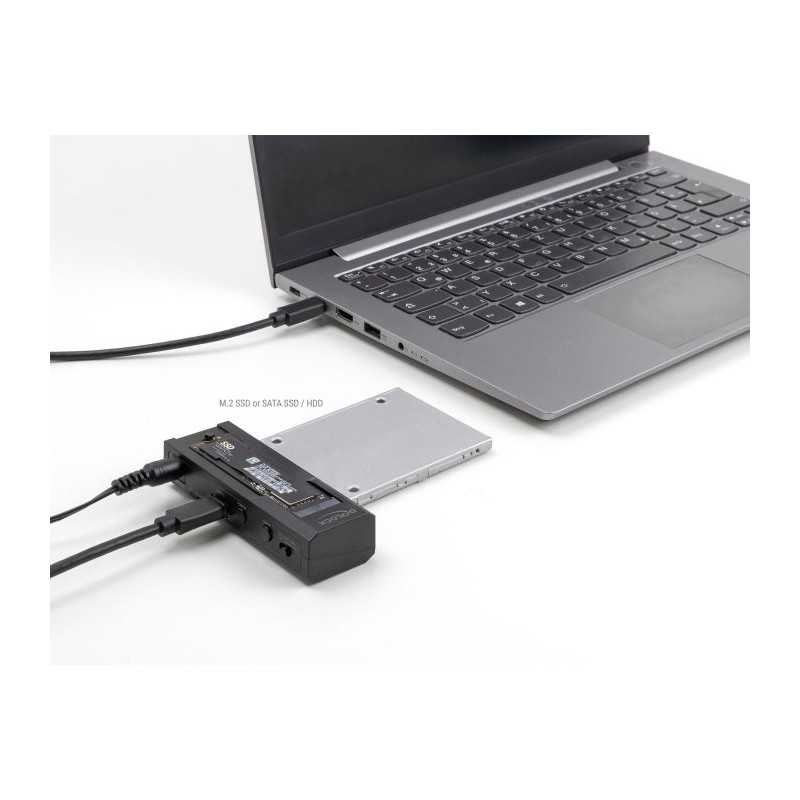 Delock - Radic úložište - 2.5", 3.5", M.2 - M.2 Card (PCIe NVMe & SATA) / SATA SSD - USB-C 3.2 (Gen 2x1) - cerná