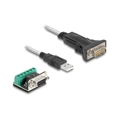 Delock - Sada USB/sériového kabelu - USB (M) do DB-9 (M) - USB 2.0 / EIA-422/485 - 5 V - 50 cm - krídlové šrouby - pruhledná
