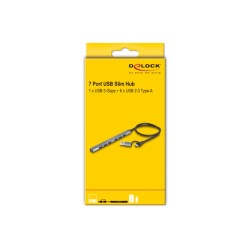 Delock - Rozbocovac - tenký, s USB typu C nebo USB typu A, 1 x USB 5 Gbps - 1 x USB + 6 x USB 2.0 - desktop
