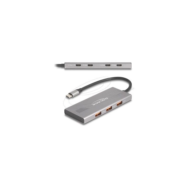 Delock - Rozbocovac - 10 Gbps, s napájením 80 Watt - 4 x USB-C 3.2 Gen 2 + 3 x USB 3.2 Gen 2 - desktop