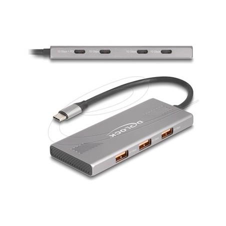 Delock - Rozbocovac - 10 Gbps, s napájením 80 Watt - 4 x USB-C 3.2 Gen 2 + 3 x USB 3.2 Gen 2 - desktop