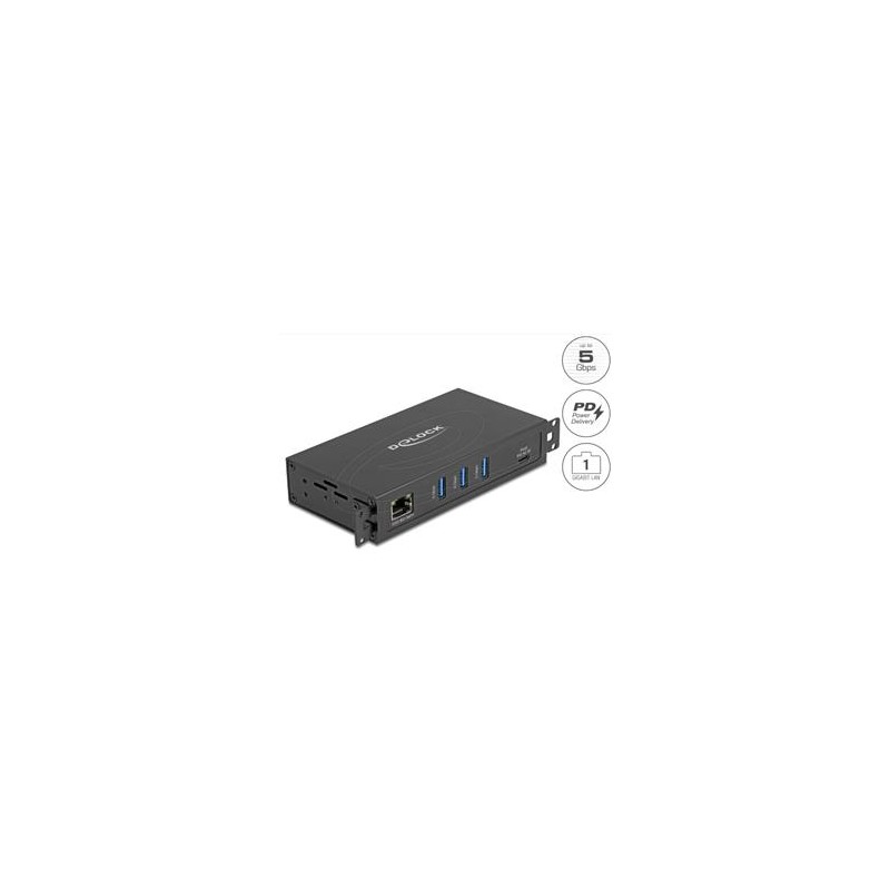 Delock - Rozbocovac - RJ45, 1.5 kV isolation - 3 x USB 3.2 Gen 1 + 1 x USB-C 3.2 Gen 1 (napájení) + 1 x 1 Gigabit Ethernet