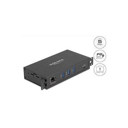 Delock - Rozbocovac - RJ45, 1.5 kV isolation - 3 x USB 3.2 Gen 1 + 1 x USB-C 3.2 Gen 1 (napájení) + 1 x 1 Gigabit Ethernet