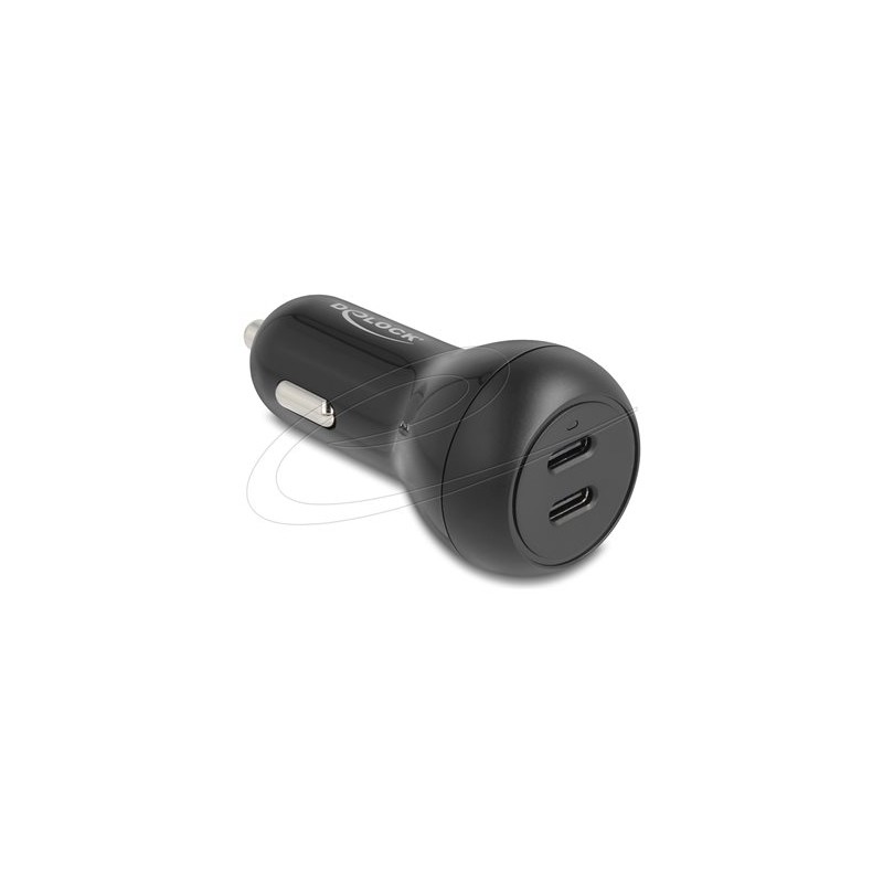 Delock - Napájecí adaptér do auta - 40 Watt - 3 A - PD 3.0 - 2 výstupní konektory (USB-C) - cerná