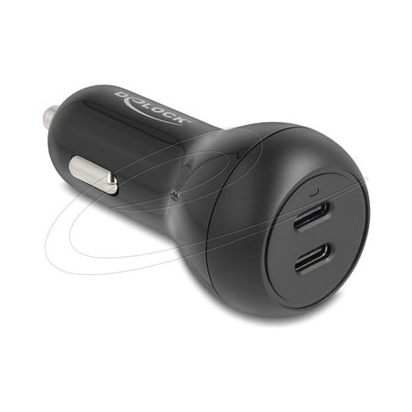 Delock - Napájecí adaptér do auta - 40 Watt - 3 A - PD 3.0 - 2 výstupní konektory (USB-C) - cerná